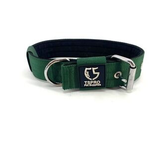 TSPRO Pet Supplies Heavy Duty Green Dog Collar Padded Adjustable Metal Buckle L